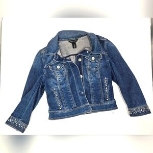 White house black market Rhinestone Denim Jacket size 4